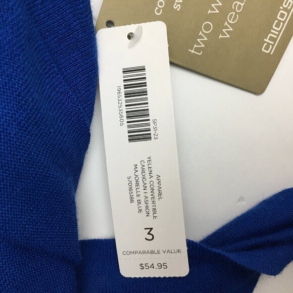 NEW Chico's Blue Cardigan Sweater Lightweight Open Front or Ties size Large - Picture 5 of 10